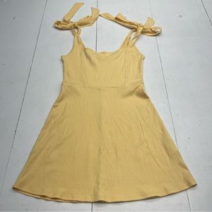 Reformation Liz Tie Shoulder Lemon Yellow Ribbed Mini Dress Women’s Size Large